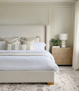 fabric bed head in room